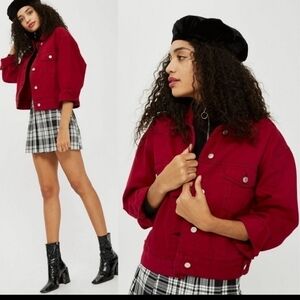 𝅺topshop MOTO Red Boxy‎ Denim Jacket